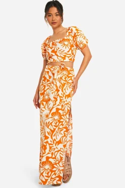 boohoo Jupe maxi en coton imprimée à fleurs abstraites<Femme Jupes|Jupes