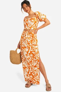 boohoo Jupe maxi en coton imprimée à fleurs abstraites<Femme Jupes|Jupes
