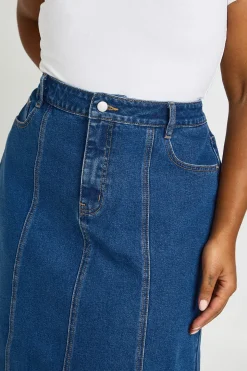 Jupe Maxi En Denim Avec Détails De Coutures Grande Taille