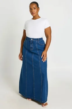 Jupe Maxi En Denim Avec Détails De Coutures Grande Taille