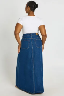 Jupe Maxi En Denim Avec Détails De Coutures Grande Taille