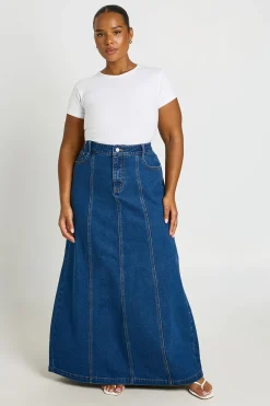 Jupe Maxi En Denim Avec Détails De Coutures Grande Taille