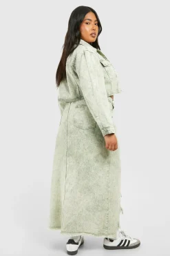 Jupe Maxi en Denim Déchiré Acid Wash Khaki Plus