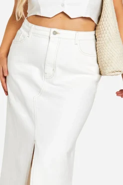 Jupe maxi en denim à fente avant Plus Ecru Denim