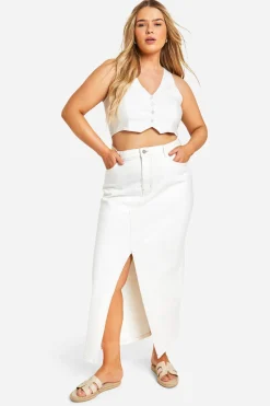 Jupe maxi en denim à fente avant Plus Ecru Denim