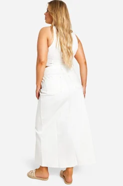 Jupe maxi en denim à fente avant Plus Ecru Denim