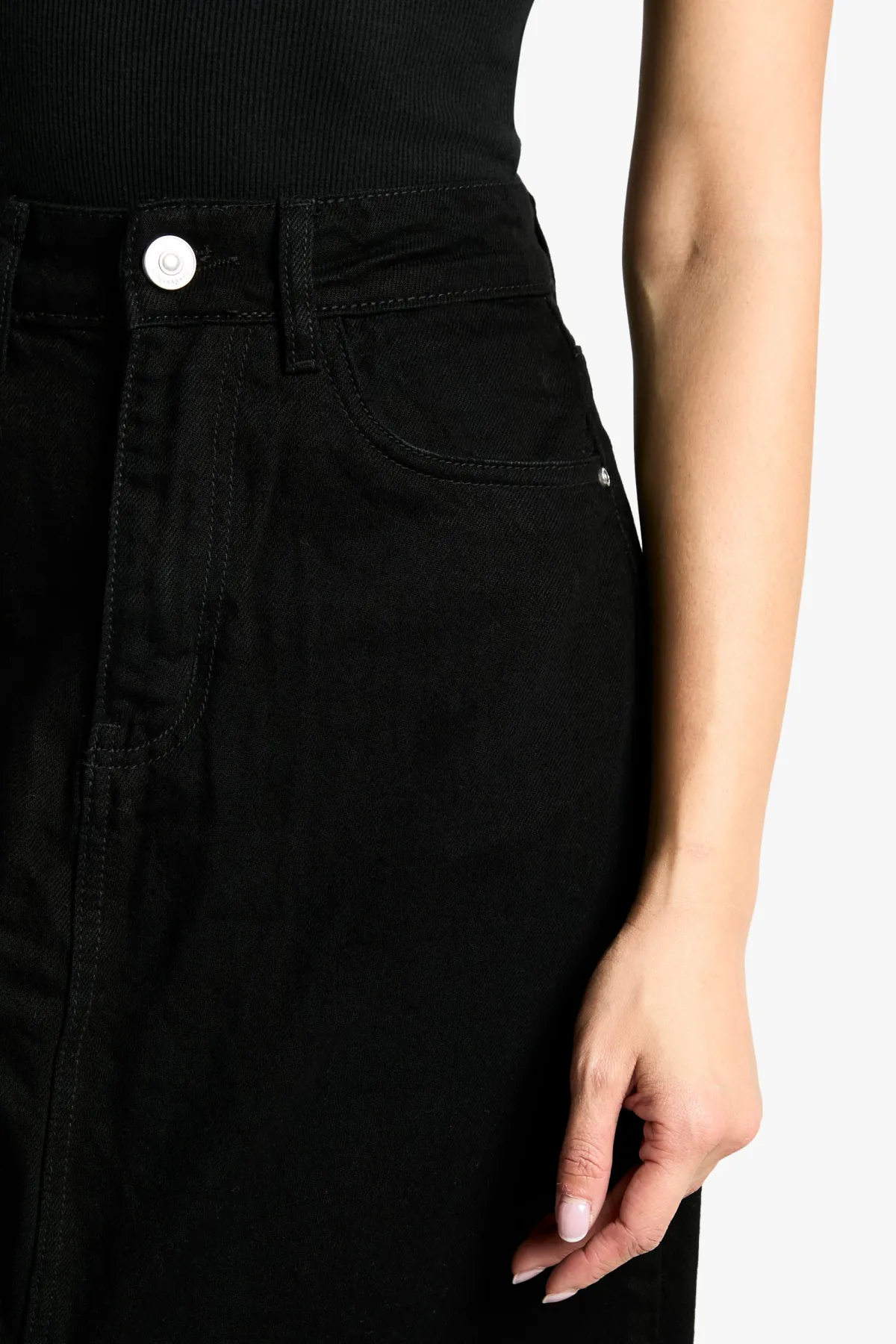 boohoo Jupe maxi en denim à fente frontale basique<Femme Jupes|Denim