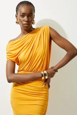 KarenMillen Jupe maxi en jersey crêpe à encolure asymétrique<Femme Toutes Les Robes|Robes Longues