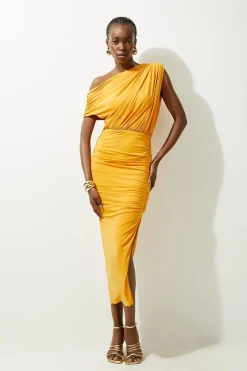 KarenMillen Jupe maxi en jersey crêpe à encolure asymétrique<Femme Toutes Les Robes|Robes Longues
