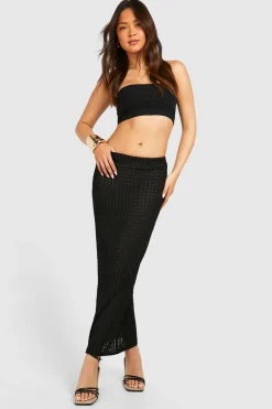 Jupe Maxi en Jersey Texturée à Taille Basse