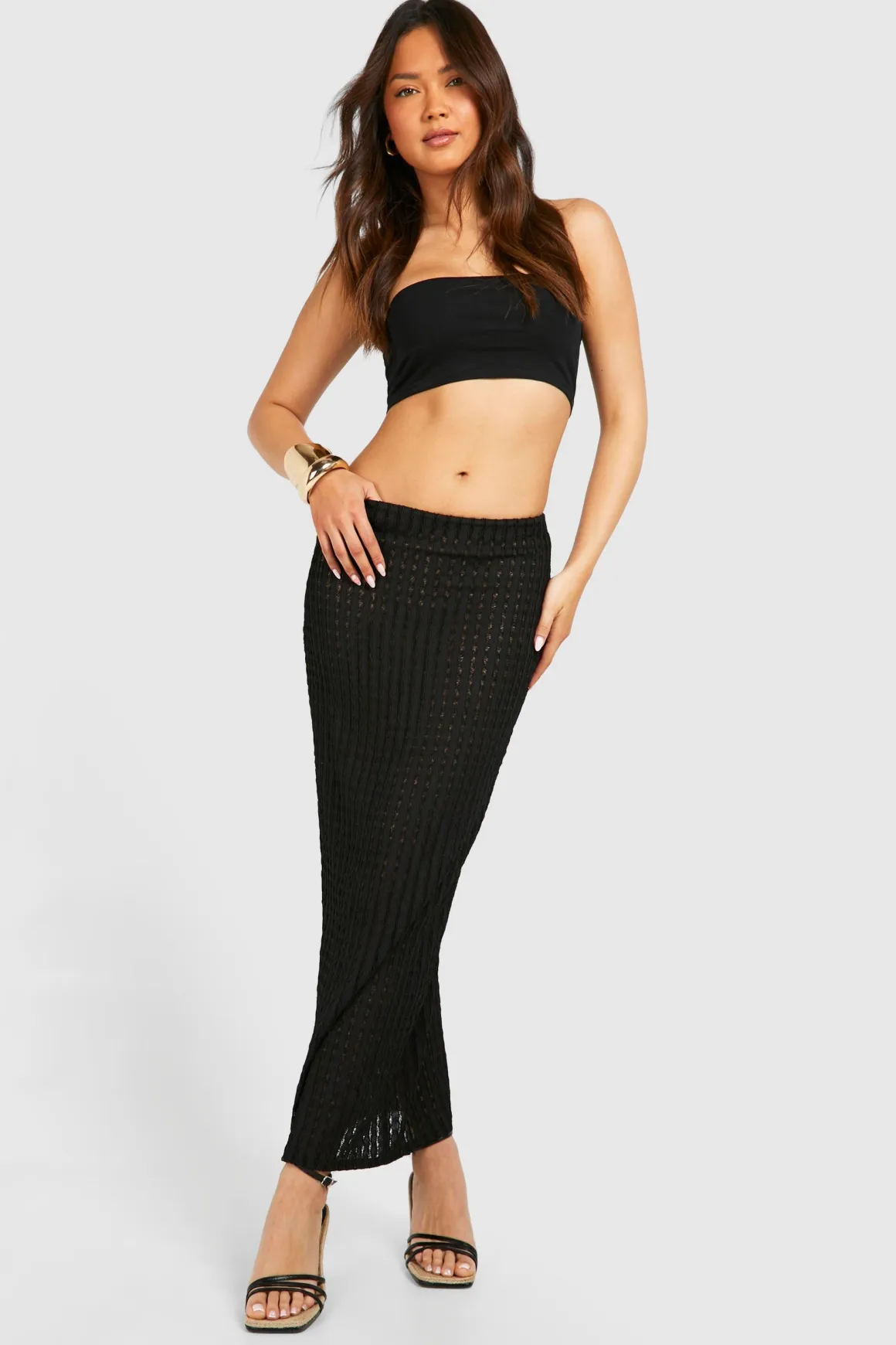 Jupe Maxi en Jersey Texturée à Taille Basse