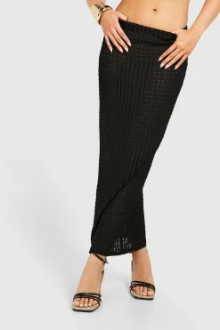 Jupe Maxi en Jersey Texturée à Taille Basse