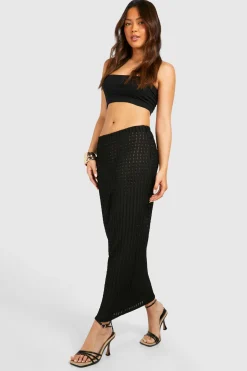 Jupe Maxi en Jersey Texturée à Taille Basse