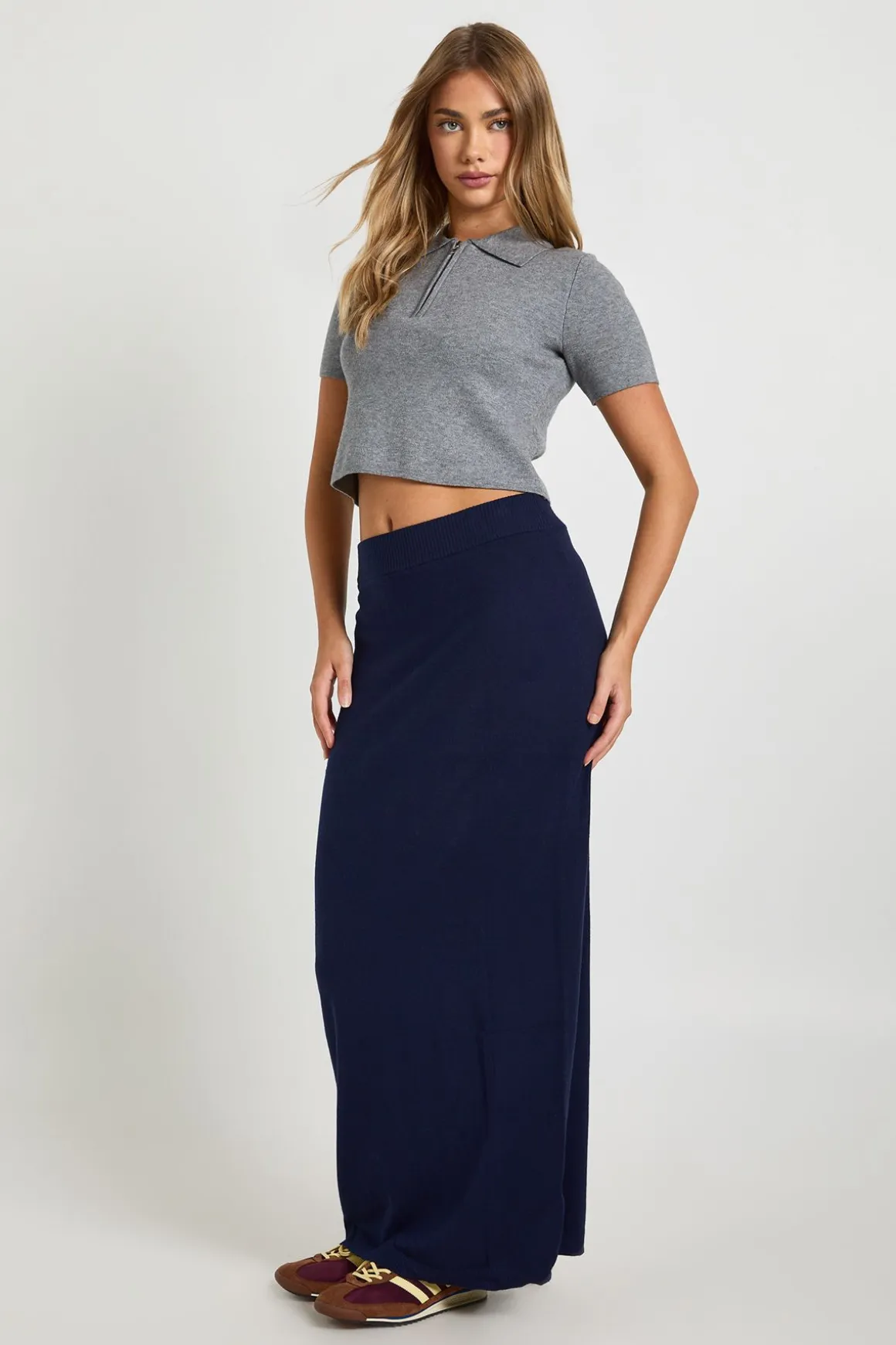 Jupe maxi en maille côtelée