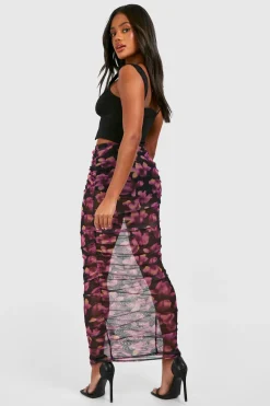 boohoo Jupe maxi en maille imprimée florale à fronces<Femme Jupes|Jupes
