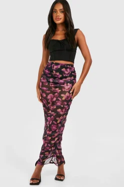 boohoo Jupe maxi en maille imprimée florale à fronces<Femme Jupes|Jupes