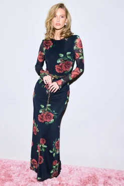boohoo Jupe maxi en maille imprimée rose<Femme Jupes|Jupes