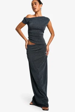 Jupe maxi en maille métallique