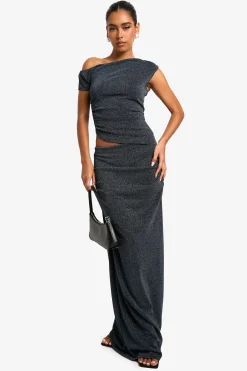 Jupe maxi en maille métallique