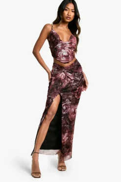 boohoo Jupe Maxi en Mesh Imprimé avec Détail Twist<Femme Jupes|Jupes