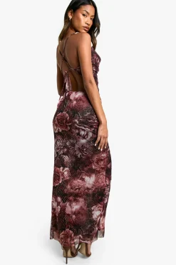 boohoo Jupe Maxi en Mesh Imprimé avec Détail Twist<Femme Jupes|Jupes