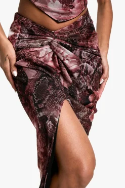 boohoo Jupe Maxi en Mesh Imprimé avec Détail Twist<Femme Jupes|Jupes