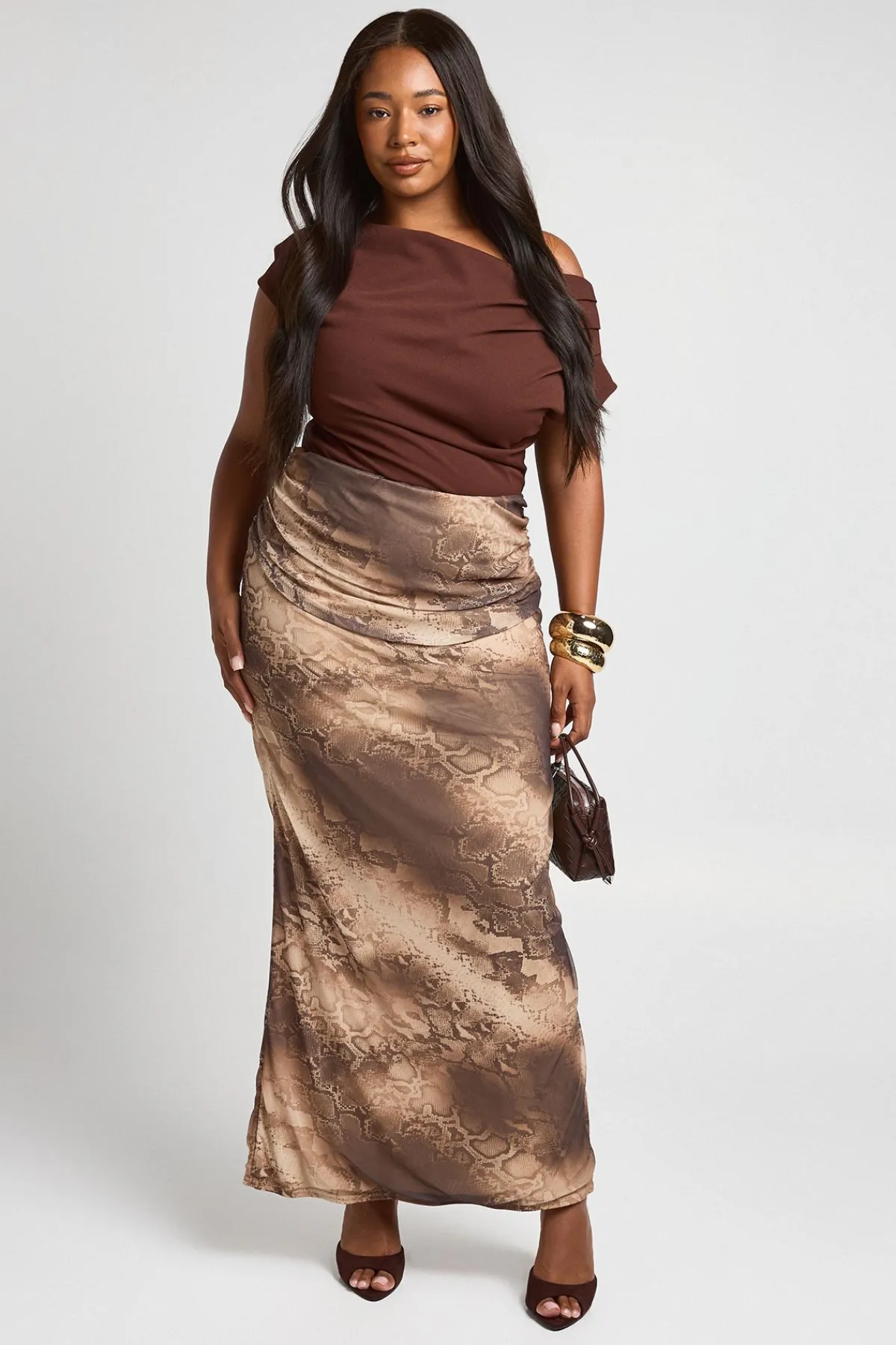 boohoo Jupe Maxi En Mesh Imprimé Synthétique Grande Taille<Femme Jupes|Jupes