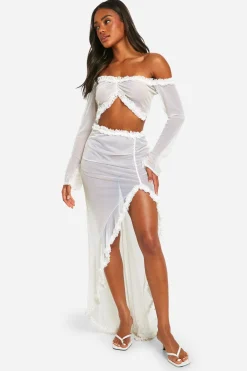 boohoo Jupe maxi en mesh à volants<Femme Jupes|Jupes