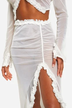 boohoo Jupe maxi en mesh à volants<Femme Jupes|Jupes