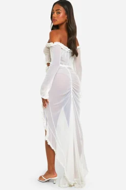 boohoo Jupe maxi en mesh à volants<Femme Jupes|Jupes