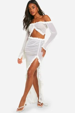 boohoo Jupe maxi en mesh à volants<Femme Jupes|Jupes
