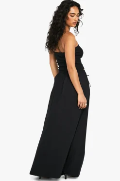 Jupe maxi en popeline de coton à taille avec cordon de serrage