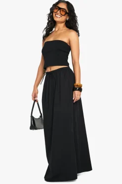 Jupe maxi en popeline de coton à taille avec cordon de serrage