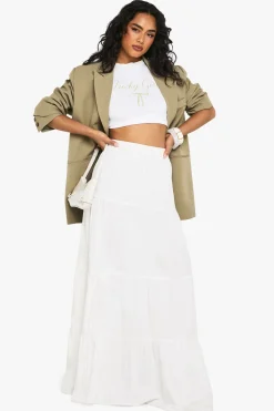 boohoo Jupe maxi en popeline de coton à volants<Femme Jupes|Jupes