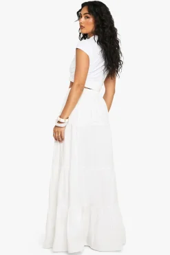 boohoo Jupe maxi en popeline de coton à volants<Femme Jupes|Jupes