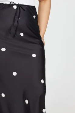 Jupe Maxi En Satin À Pois Avec Cordon De Serrage Grande Taille