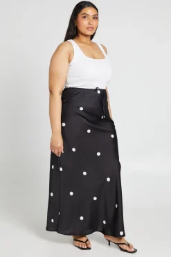 Jupe Maxi En Satin À Pois Avec Cordon De Serrage Grande Taille