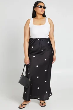Jupe Maxi En Satin À Pois Avec Cordon De Serrage Grande Taille