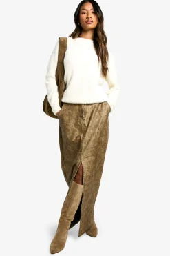 boohoo Jupe maxi en synthétique délavé à fente frontale<Femme Jupes|Jupes