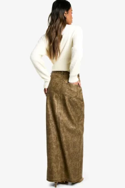 boohoo Jupe maxi en synthétique délavé à fente frontale<Femme Jupes|Jupes