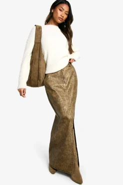 boohoo Jupe maxi en synthétique délavé à fente frontale<Femme Jupes|Jupes