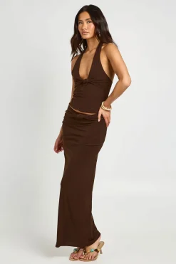 Jupe Maxi En Tissu Slinky Double Couche Avec Détail Nœud
