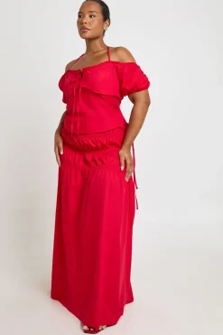 Jupe Maxi Froncée En Popeline Grande Taille