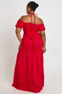 Jupe Maxi Froncée En Popeline Grande Taille