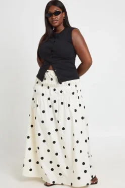 Jupe Maxi Froncée À Pois En Popeline Grande Taille