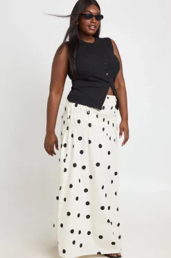 Jupe Maxi Froncée À Pois En Popeline Grande Taille