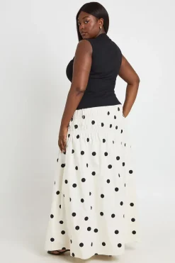 Jupe Maxi Froncée À Pois En Popeline Grande Taille
