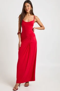 Jupe Maxi Froncée sur les Côtés en Tissu Extensible