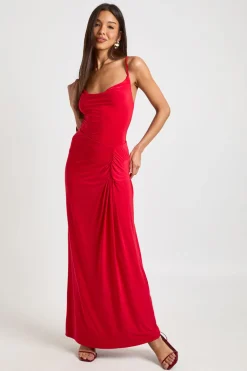 Jupe Maxi Froncée sur les Côtés en Tissu Extensible