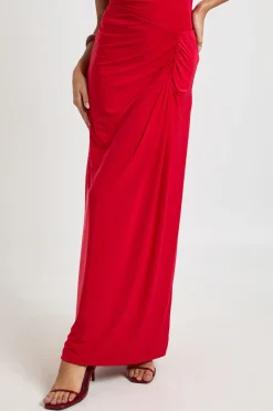 Jupe Maxi Froncée sur les Côtés en Tissu Extensible